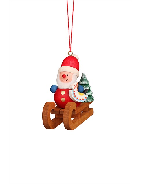 Santa Claus on Sled Wooden Ornament