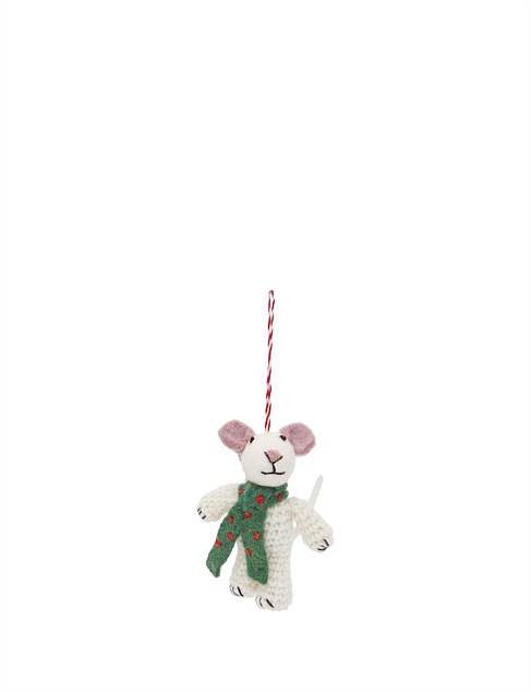 Felt Mouse With Green Scarf Ornament