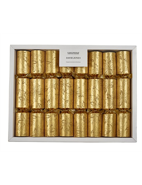 GOLD GLITTER POINSETTIA CRACKERS SET OF 8