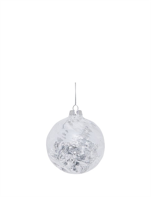 8cm Clear Ball with Silver Foil Glass Bauble