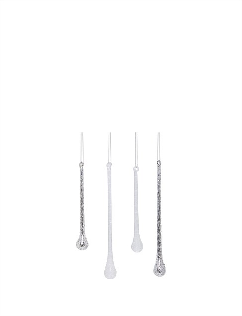 Set of 4 Silver and Clear Glass Drops