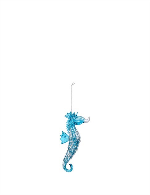 13CM BLUE SEAHORSE GLASS ORNAMENT