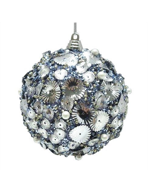 10CM SILVER SEQUIN SHATTERPROOF BAUBLE