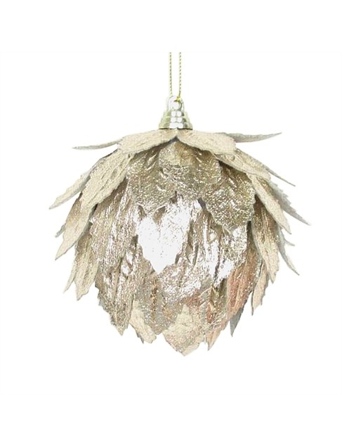 9CM SILVER PETAL FABRIC BAUBLE