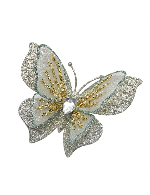 15CM SILVER BUTTERFLY CLIP ON ORNAMENT SET OF 3