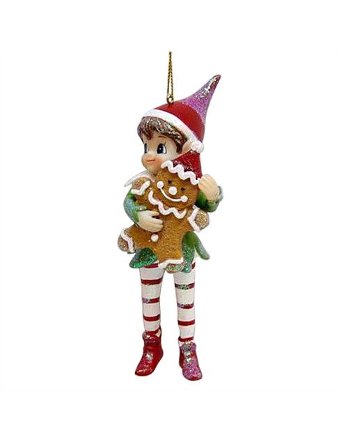 ELF WITH GINGERBREAD RESIN ORNAMENT