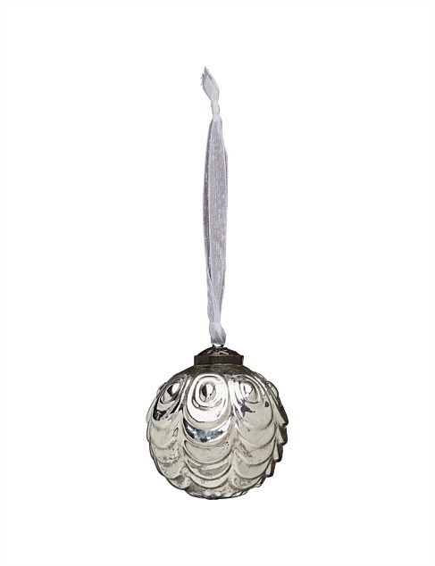 7CM ANTIQUE SILVER SWAG GLASS BAUBLE