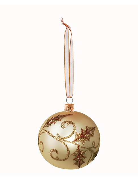 8CM IVY SCROLL ON GOLD EUROPEAN GLASS BAUBLE