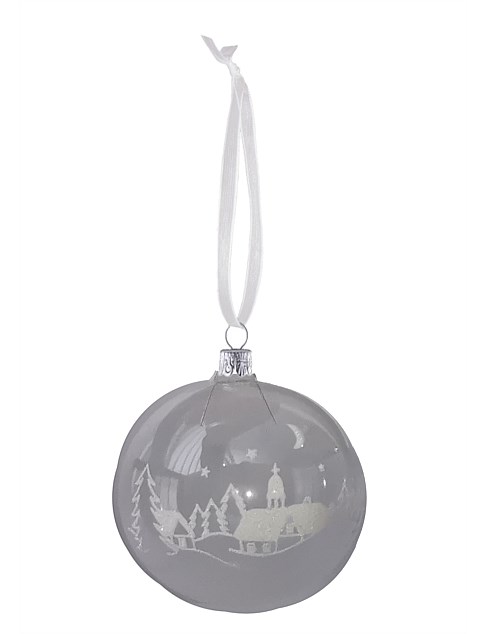 8CM VILLAGE SCENE ON CLEAR EUROPEAN GLASS BAUBLE