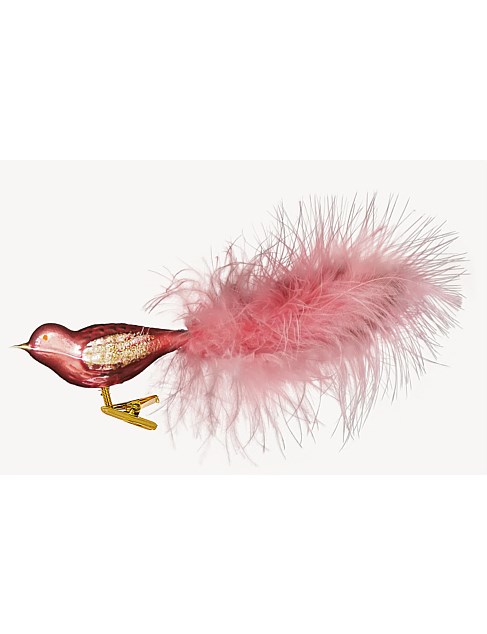 15CM PINK PEARL EUROPEAN GLASS BIRD CLIP ON ORNAMENT