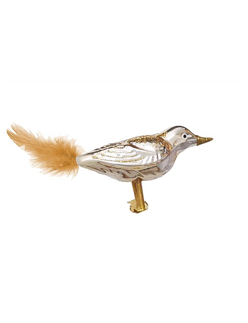 13CM SHINY GOLD EUROPEAN GLASS BIRD CLIP ON ORNAMENT