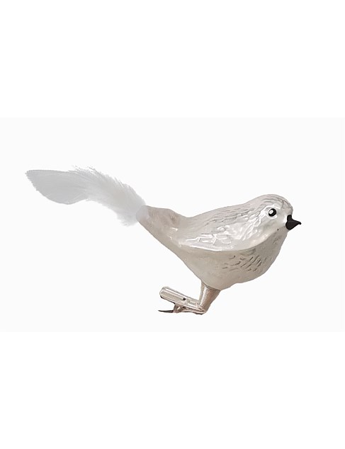 12CM WHITE PEARL DOVE EUROPEAN GLASS CLIP ON ORNAMENT