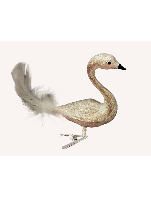 10CM PINK EUROPEAN GLASS SWAN CLIP ON ORNAMENT