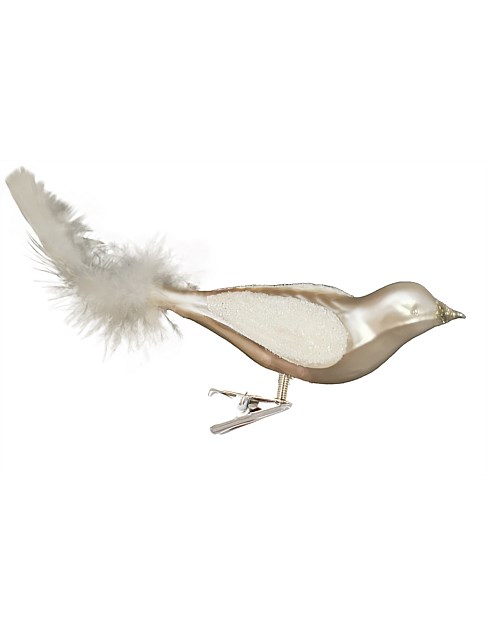 15CM CHAMPAGNE EUROPEAN GLASS BIRD CLIP ON ORNAMENT