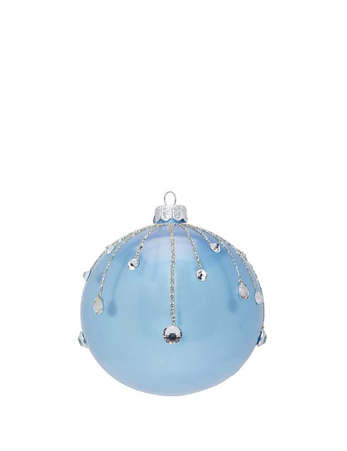 10CM SILVER DROPLETS ON BLUE EUROPEAN GLASS BAUBLE