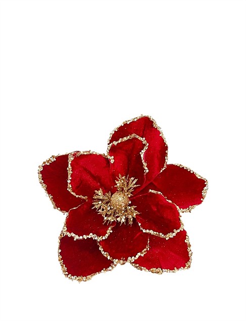 16CM RED MAGNOLIA FLOWER CLIP ORNAMENT