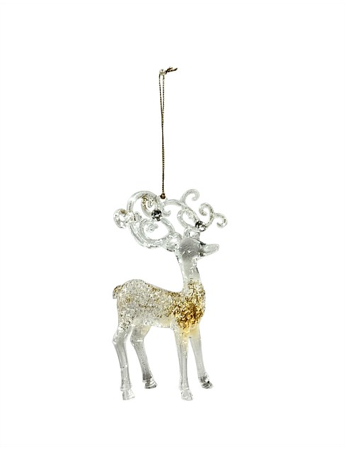 14CM CLEAR WITH GOLD STANDING REINDEER ORNAMENT