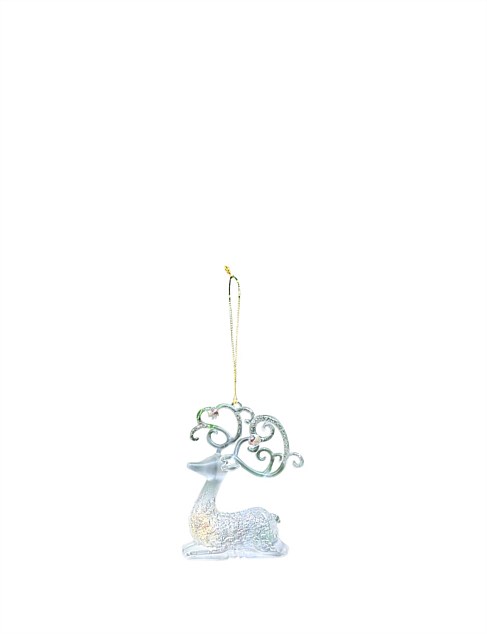 11CM CLEAR WITH GOLD SITTING REINDEER ORNAMENT