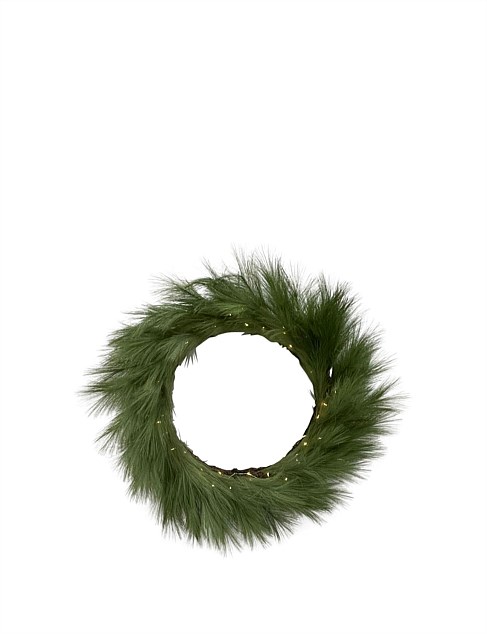 60CM PRELIT WHISPY PINE GREEN WREATH