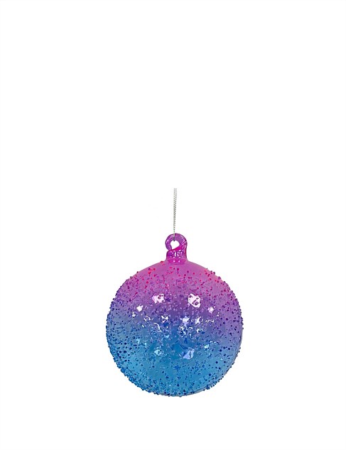 10CM PINK BLUE OMBRE GLASS BAUBLE