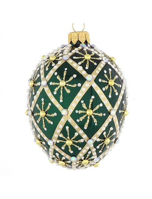 8cm Green Egg Embellished European Glass Bauble