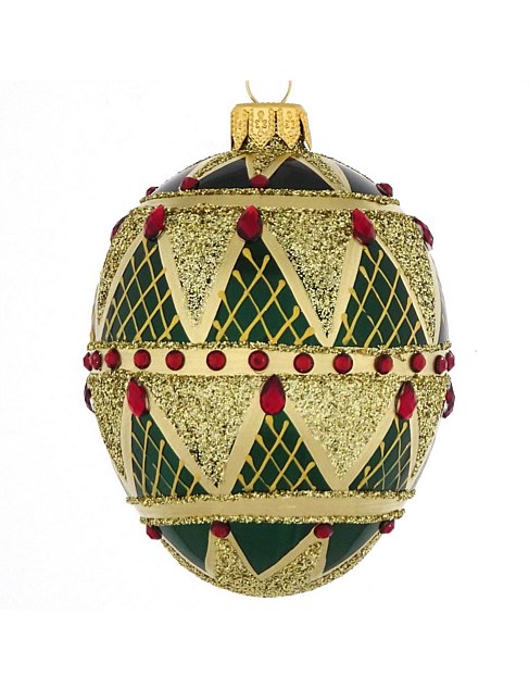 8cm Green Egg Embellished European Glass Bauble