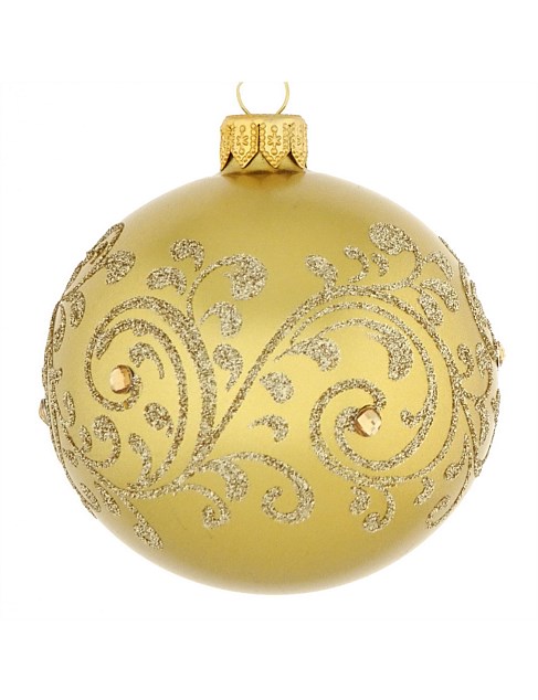 8cm Gold European Glass Bauble with Champagne Branches