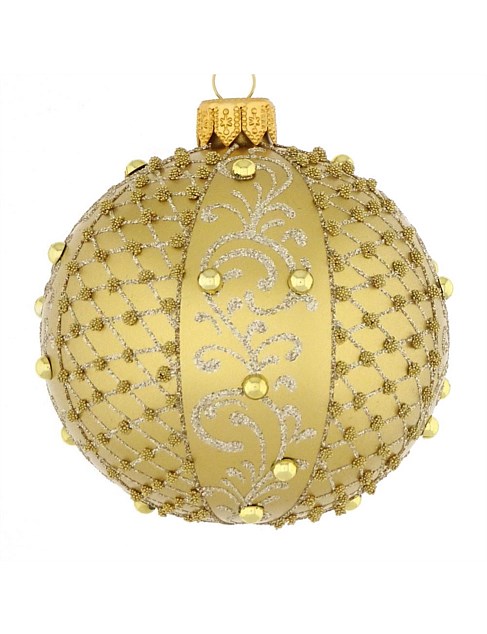 8cm Gold Embellished European Glass Bauble