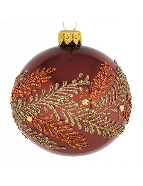 8cm Carmel European Glass Bauble with Branch Detail