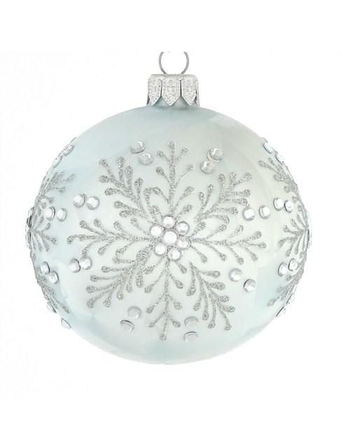 8cm Pale Blue Frost European Glass Bauble