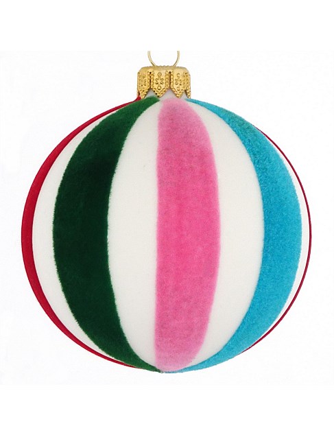 8cm White European Glass Bauble with Stripe Detail