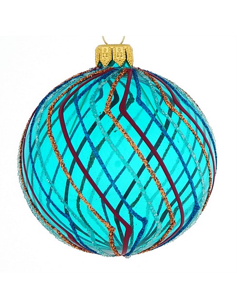 8cm Semi Transparent Blue European Glass Bauble