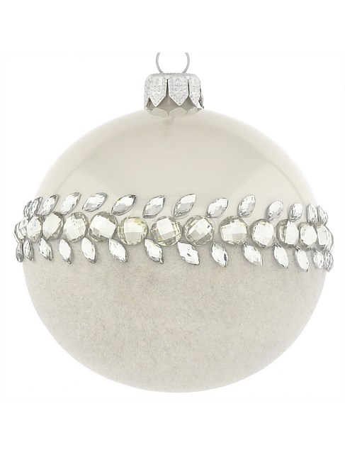 8cm Beige European Glass Bauble with Pearl Detail