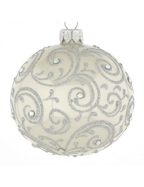 8cm Beige European Glass Bauble with Silver Branches