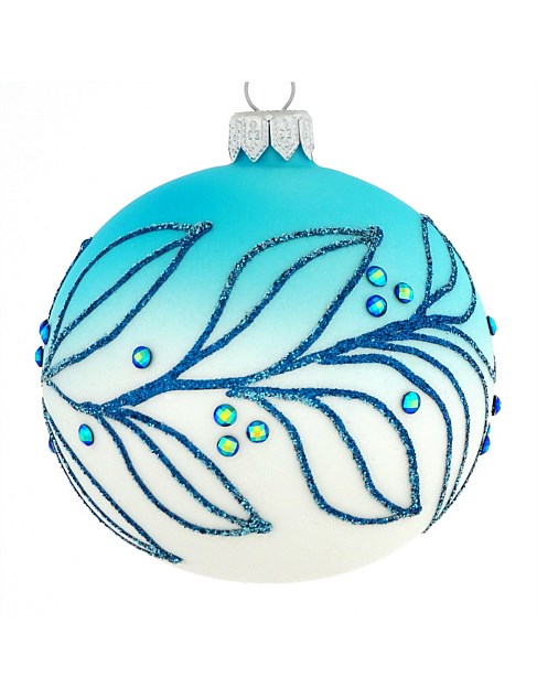 8cm Blue and White Ombre European Glass Bauble