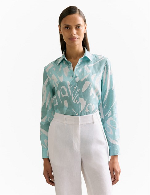 Linen Butterfly Print Long Sleeve Shirt