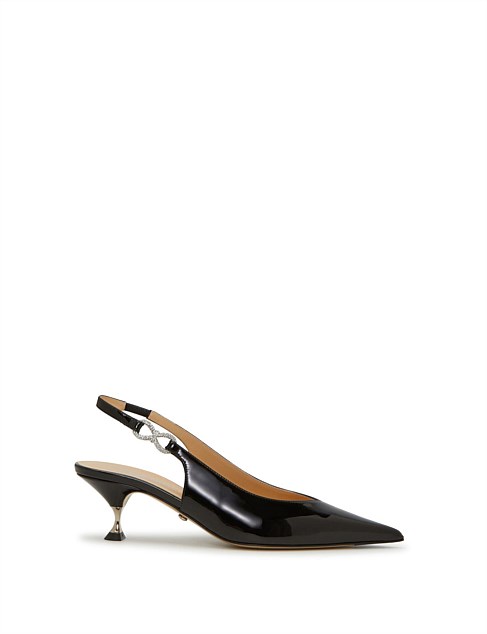 Crystal Bow Patent Leather Pointed Toe Slingback 5.5