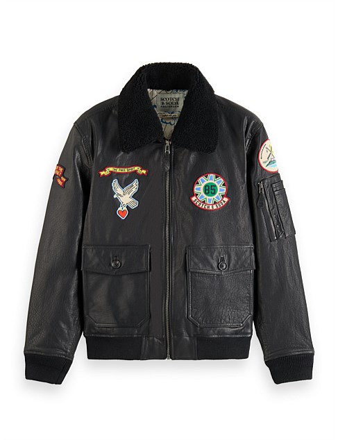 Leather Bomber Jacket With Detachable Teddy Collar