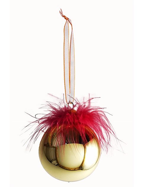 7CM GOLD RED FEATHER TOPPED EUROPEAN GLASS BAUBLE