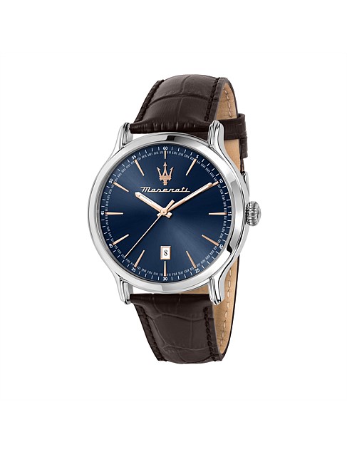 EPOCA 42mm Blue Dial watch with Brown Leather Strap