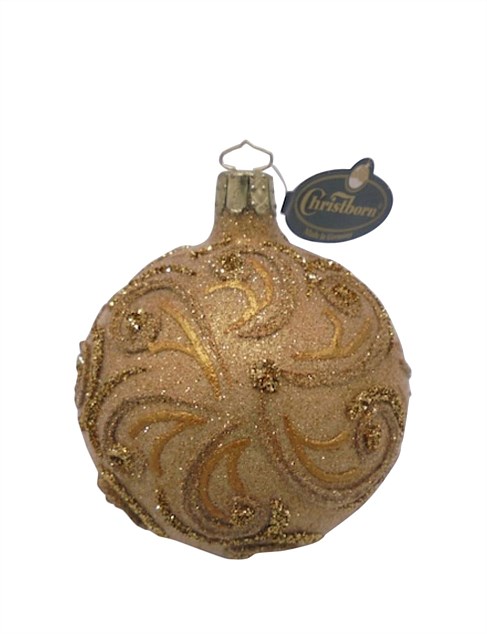 8CM HAND DECORATED GOLD SWIRLS ON GOLD GLASS BAUBLE