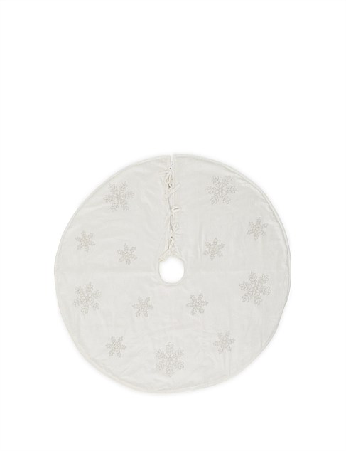 122CM WHITE EMBROIDERED SNOWFLAKE VELVET TREE SKIRT