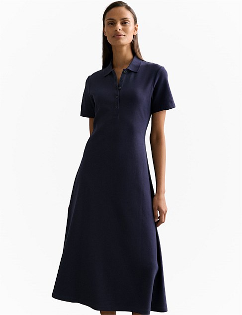 Cotton Pique Polo Midi Dress