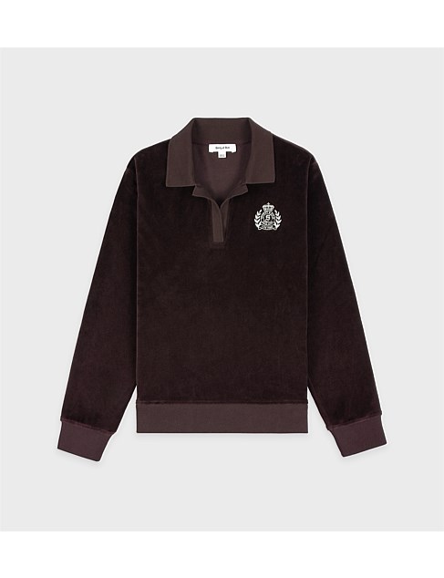 NY Crest Longsleeve Velour Polo Top