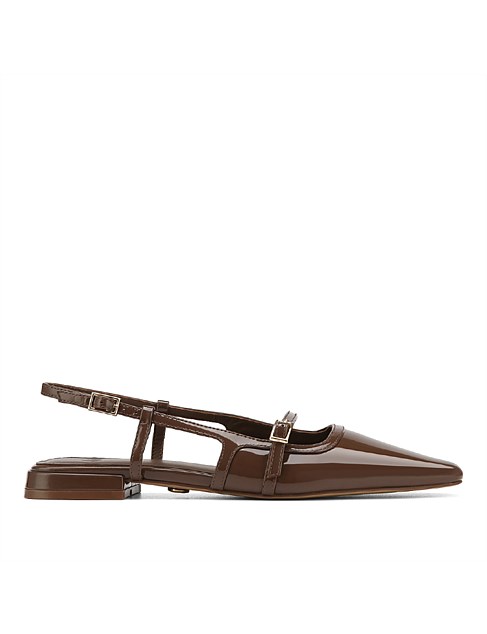 BEA Rich Brown Patent Leather Flat Slingback