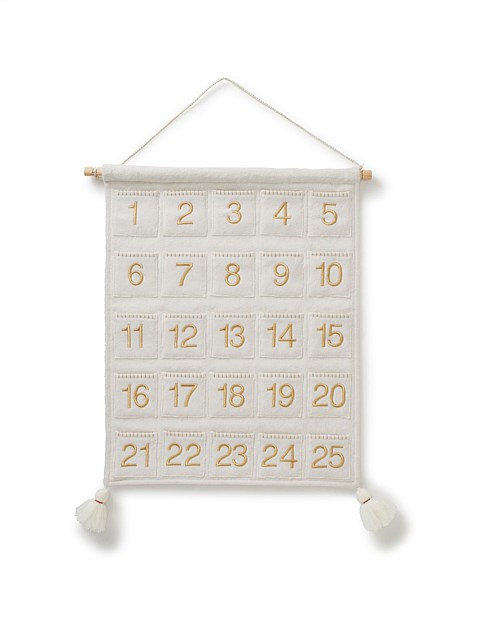 GOLD EMBROIDERED FELTED WOOL HANGING ADVENT CALENDAR