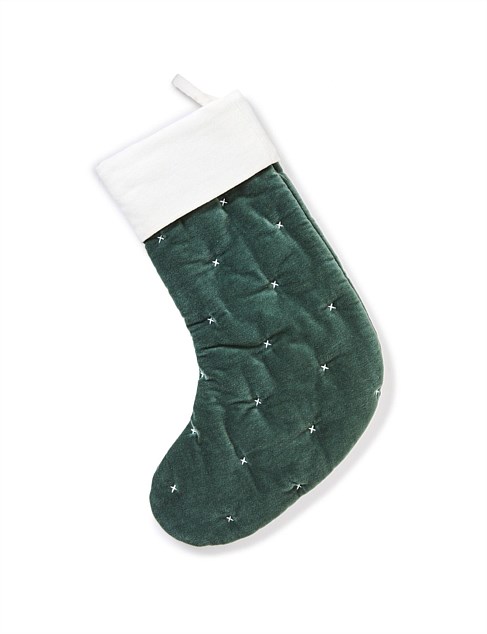 50CM HAND QUILTED GREEN COTTON VELVET STOCKING