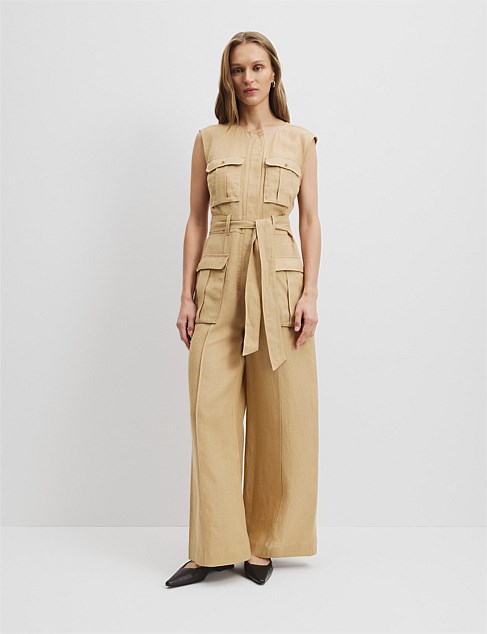 Organically Grown Linen Utility Detail Jumpsuit