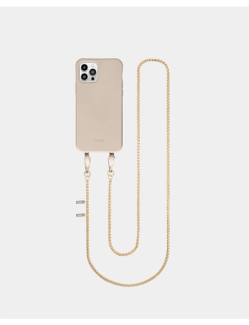 iPhone 13 Pro Beige Case & Gold-Plated Chain