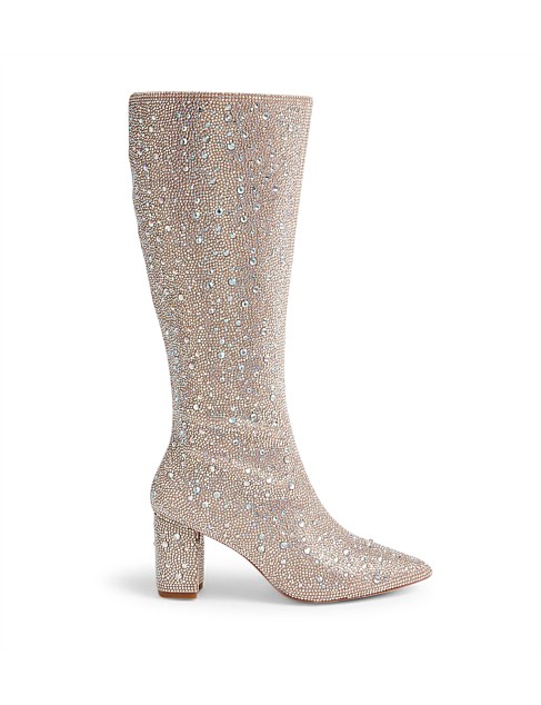 Gorg Silver Jewel Fabric Knee High Boots